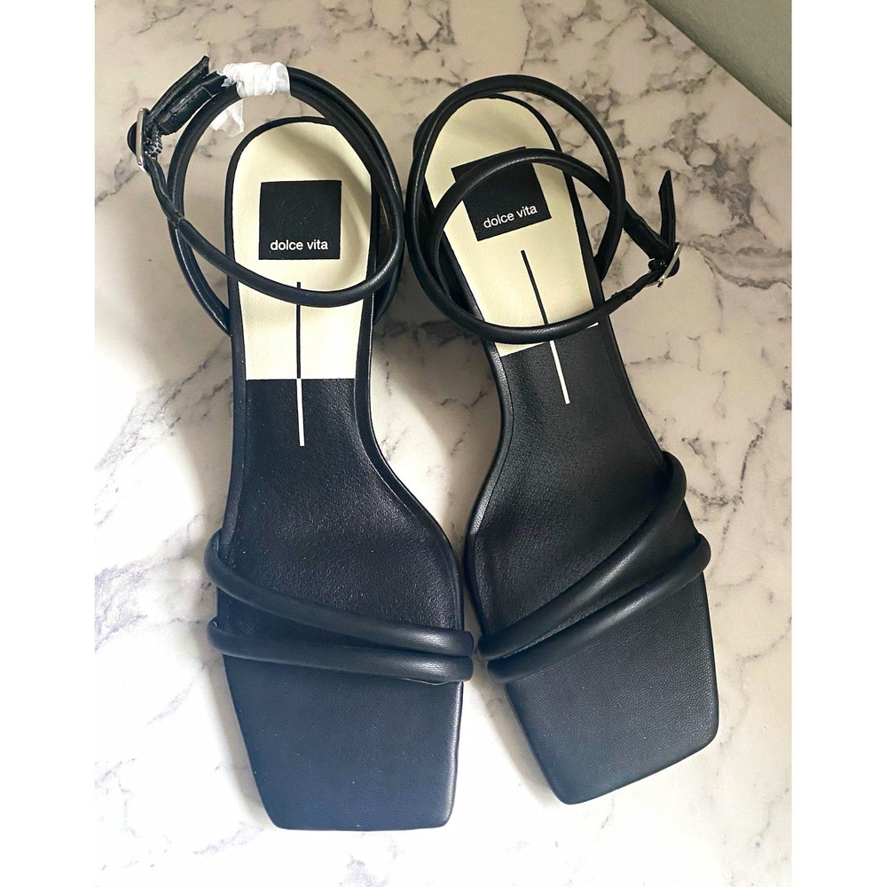 Dolce Vita Black Synthetic Strappy Buckle Ankle Strap Square Toe Heel 8M